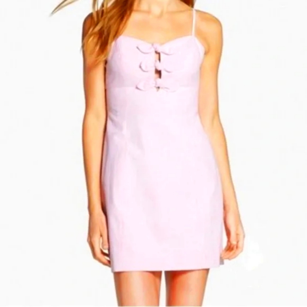 Lilly Pulitzer Petra Seersucker Pink & White Striped Bow Mini Dress Size 4